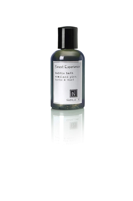 Nabila K Forest Experience Bubble Bath pine bottle pour for a soothing spa moment.