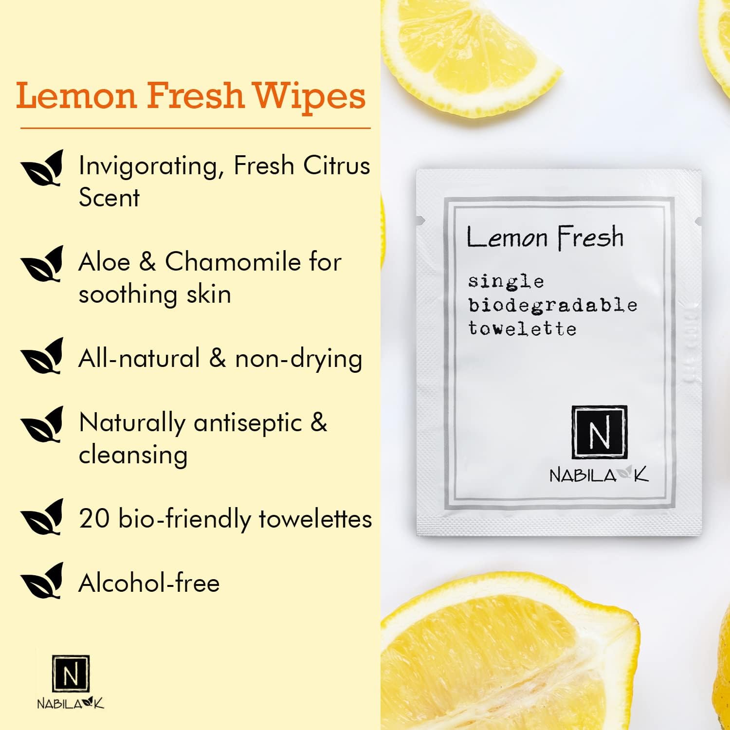 Nabila K individually wrapped wipe designed for mess-free travel