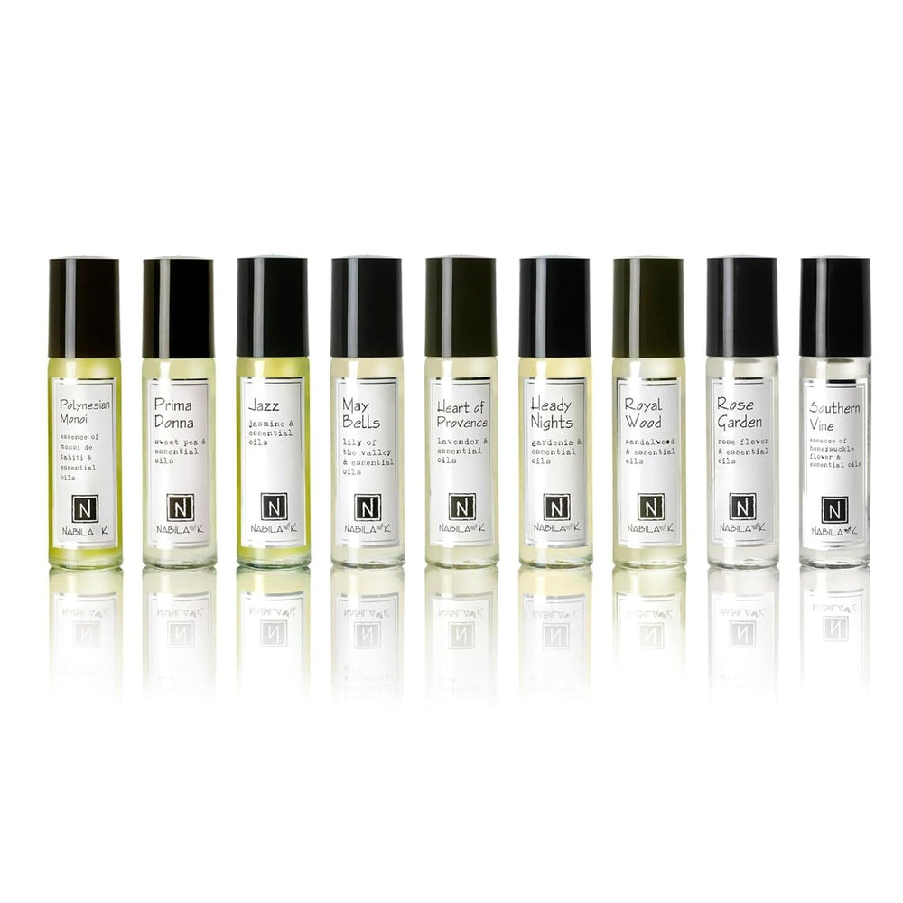 Nabila K Polynesian Monoi roll-on bottle for all-day, travel-friendly fragrance