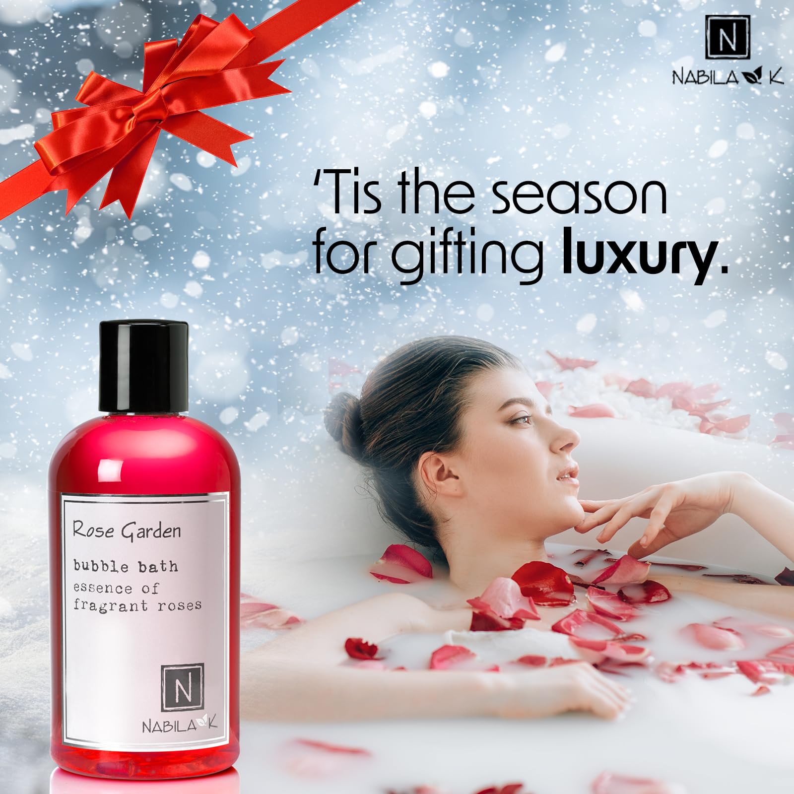 Nabila K Rose Garden Bubble Bath with luxurious bubbles in focus.