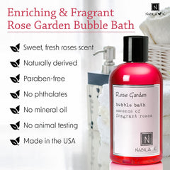 Nabila K Rose Garden Bubble Bath close-up of tear-free formula.