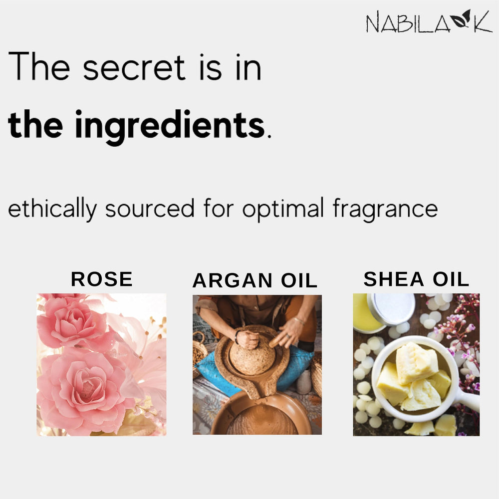 Nabila K Rose Garden roll-on application on wrist demonstrates easy, precise scent application