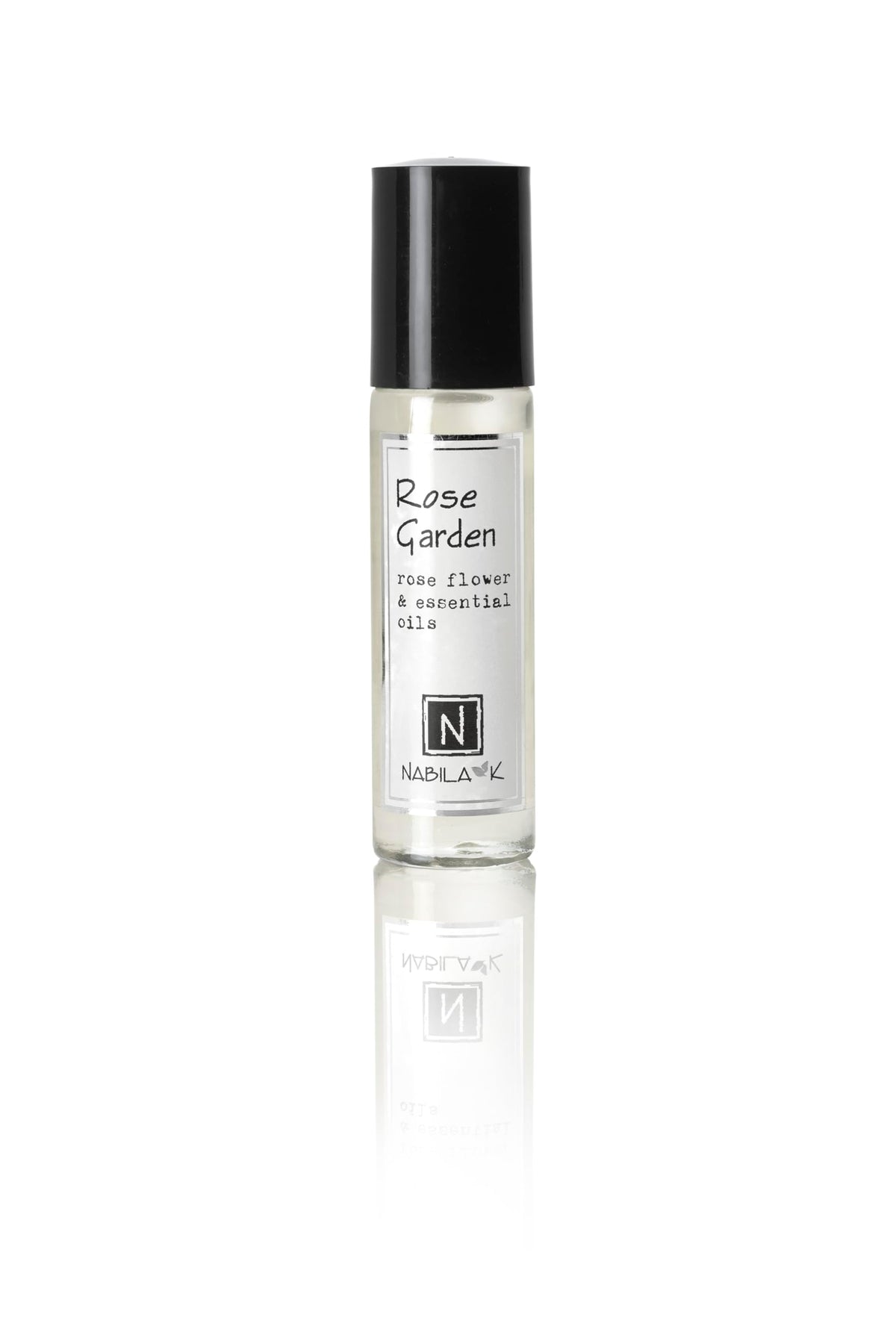 Nabila K Rose Garden roll-on bottle close-up showing premium rose oil for daily freshness