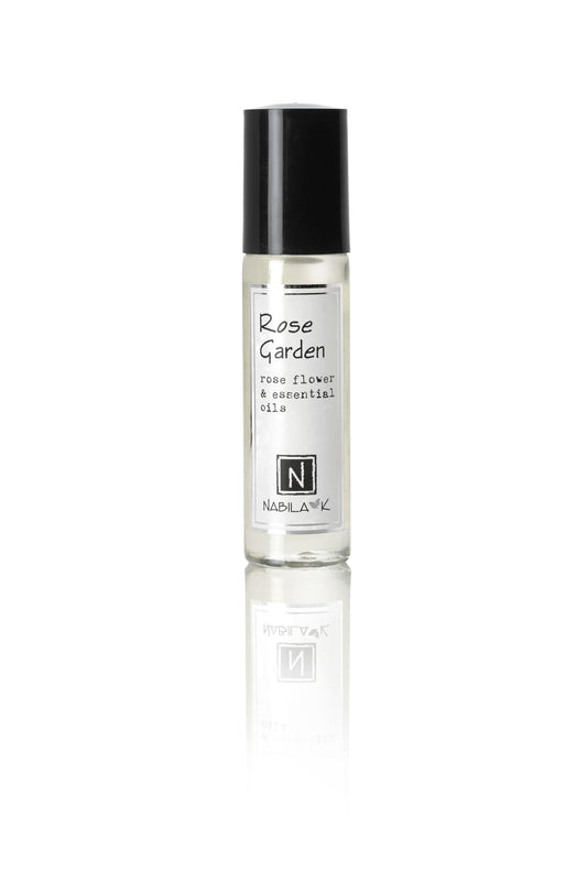Nabila K Rose Garden roll-on bottle close-up showing premium rose oil for daily freshness