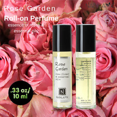 Nabila K Rose Garden roll-on cap and bottle, travel-friendly scent on-the-go