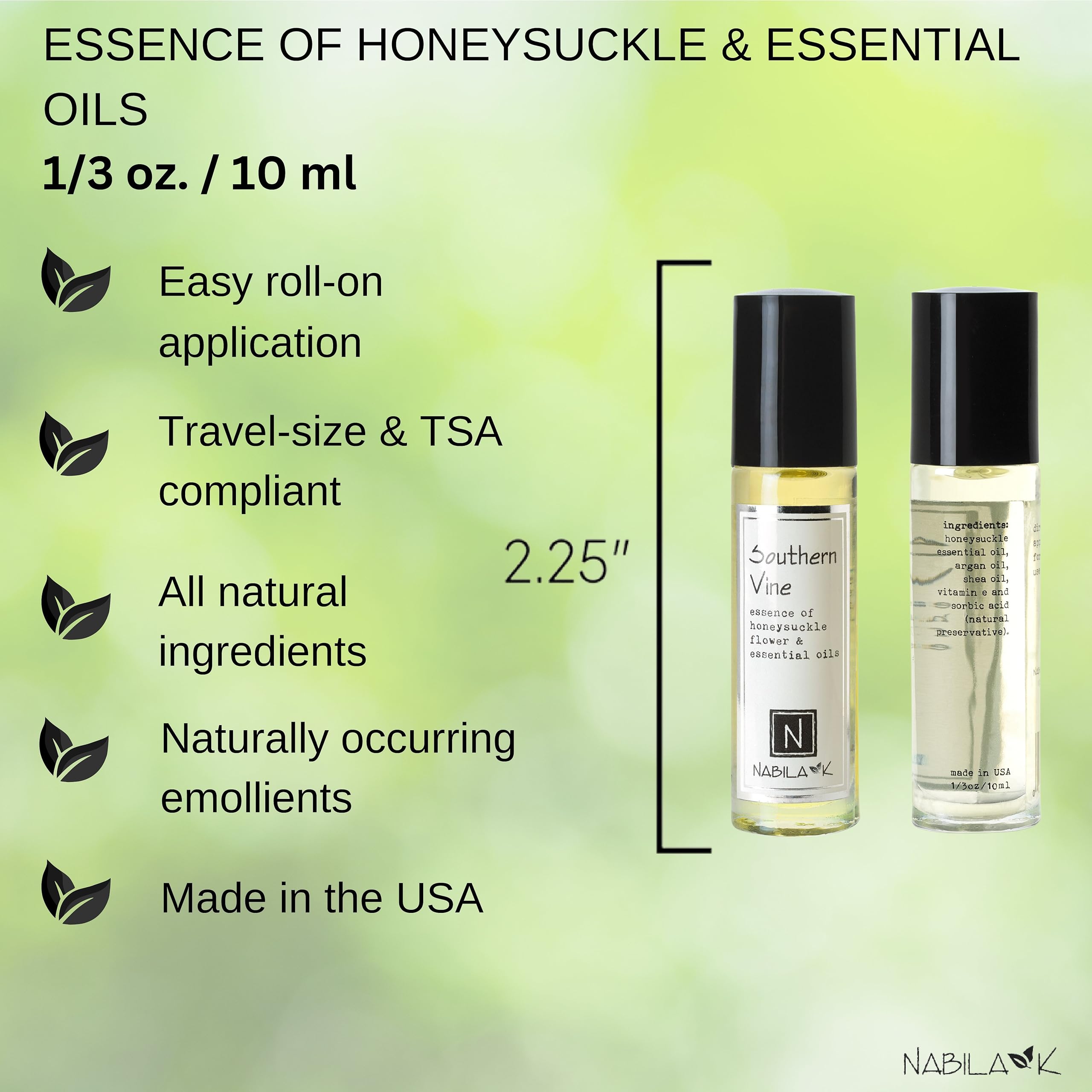 Alcohol-free formula keeps fragrance gentle on skin with Nabila K Southern Vine.