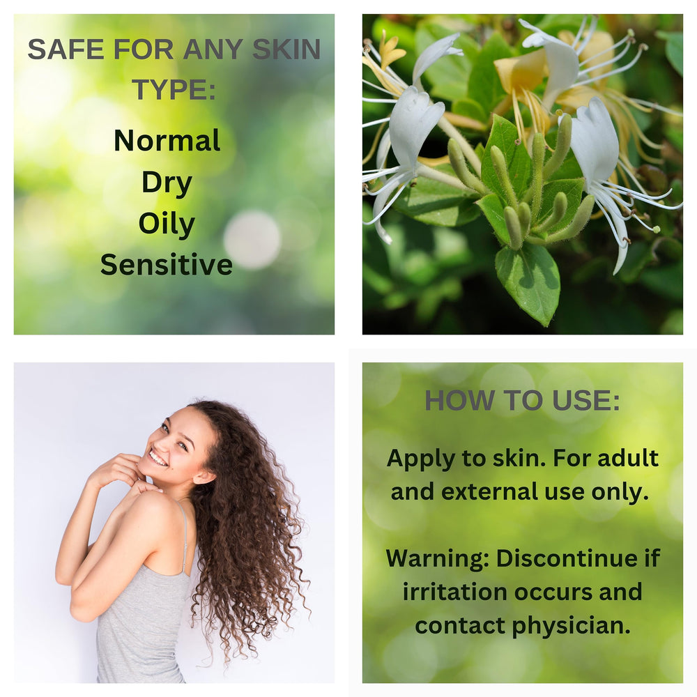 Ingredients include honeysuckle oil and natural carriers in Nabila K Southern Vine.