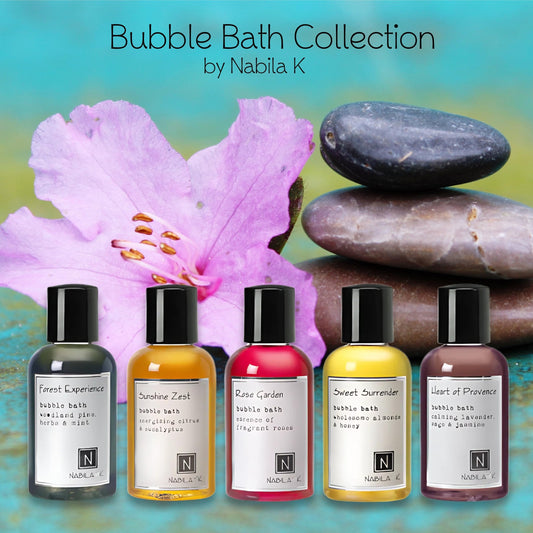 Nabila K Sunshine Zest bubble bath bottle with uplifting aroma for mornings.