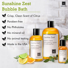 Nabila K Sunshine Zest bubbles create a relaxing foam for a spa-like bath.