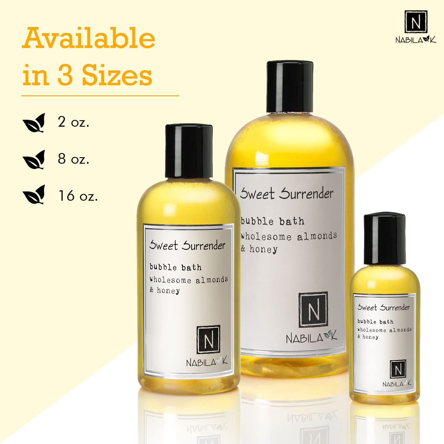 Nabila K Sweet Surrender in a bath scene with almond honey aroma