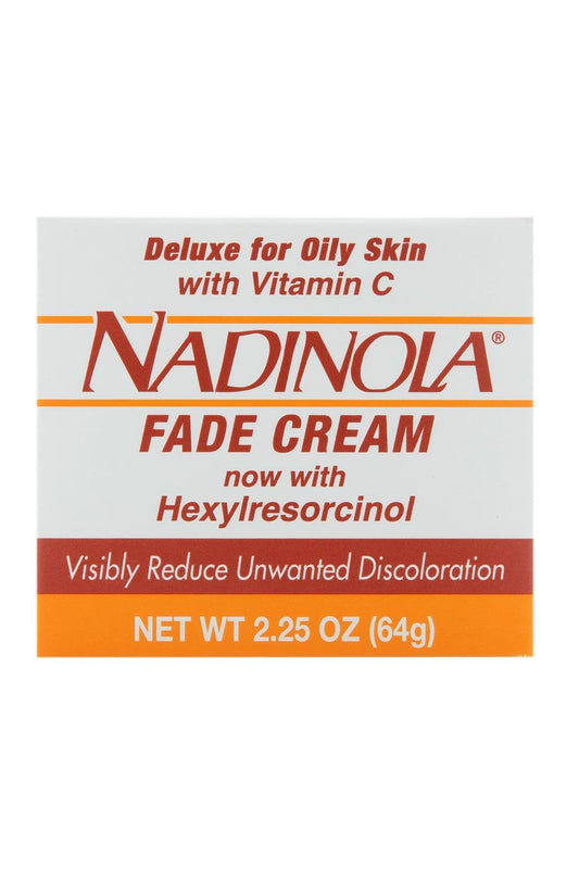 Nadinola Fade Cream bottle pour highlighting quick absorption and non-greasy feel.