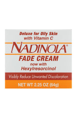 Nadinola Fade Cream bottle pour highlighting quick absorption and non-greasy feel.