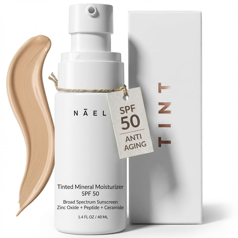 NAELI anti-aging tinted moisturizer bottle offering lightweight hydration and sun protection.