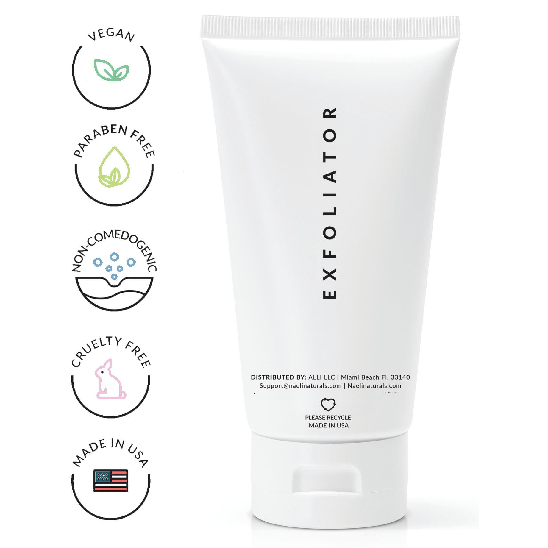 NAELI exfoliating wash packaging box on shelf representing clean beauty