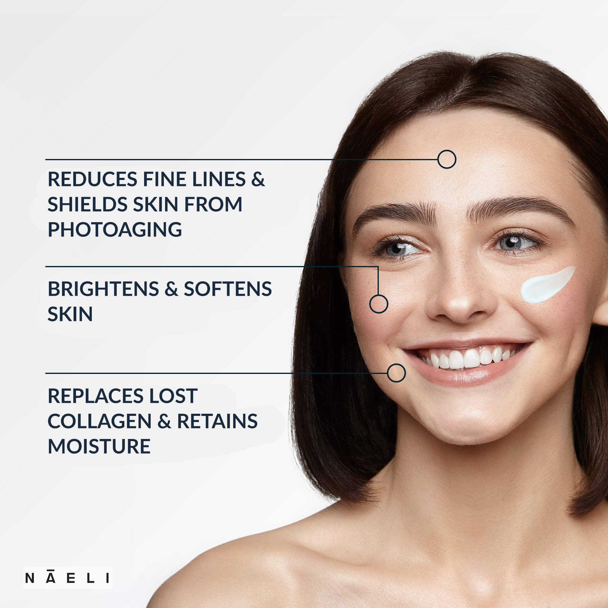 NAELI moisturizer texture close-up shows lightweight, non-greasy feel