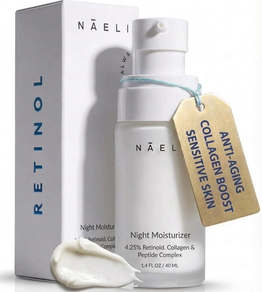 NAELI Retinoid Cream bottle image for nightly routine promoting smoother skin