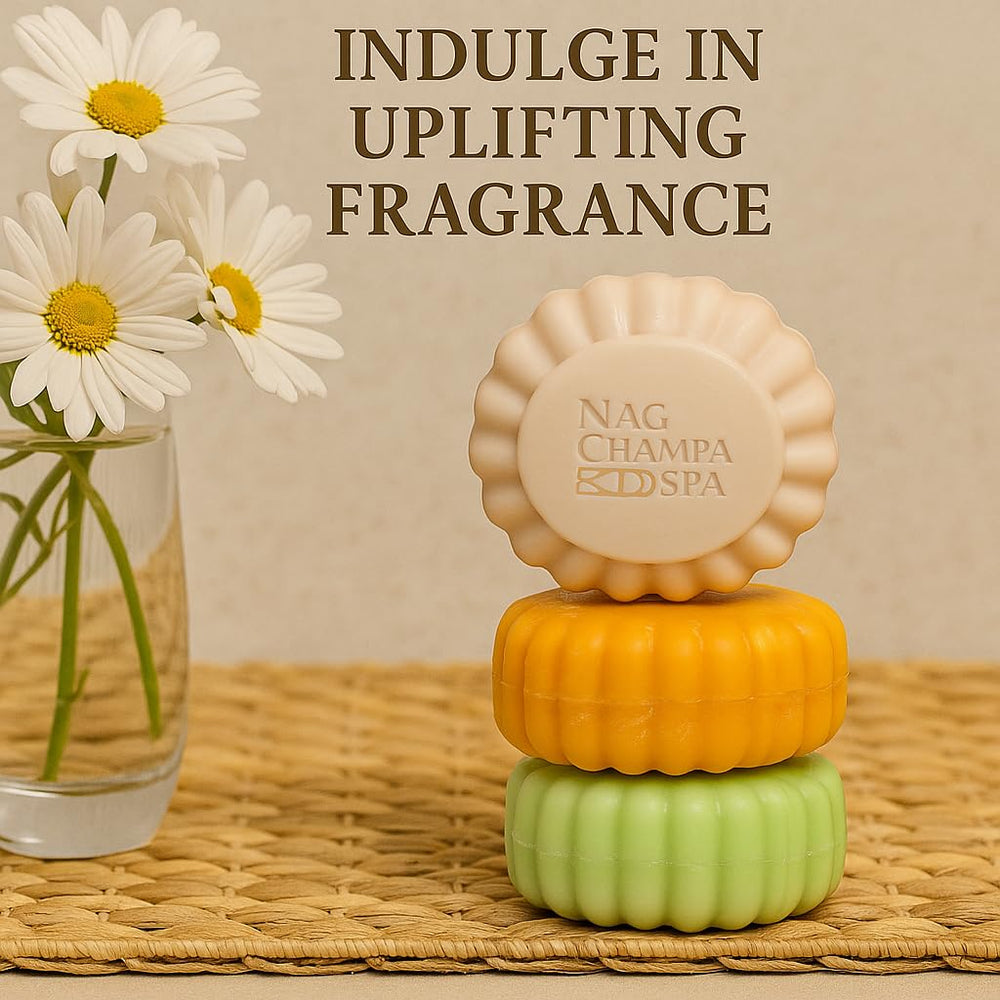 Nag Champa Spa Collection sandalwood bar closeup highlighting soothing aroma