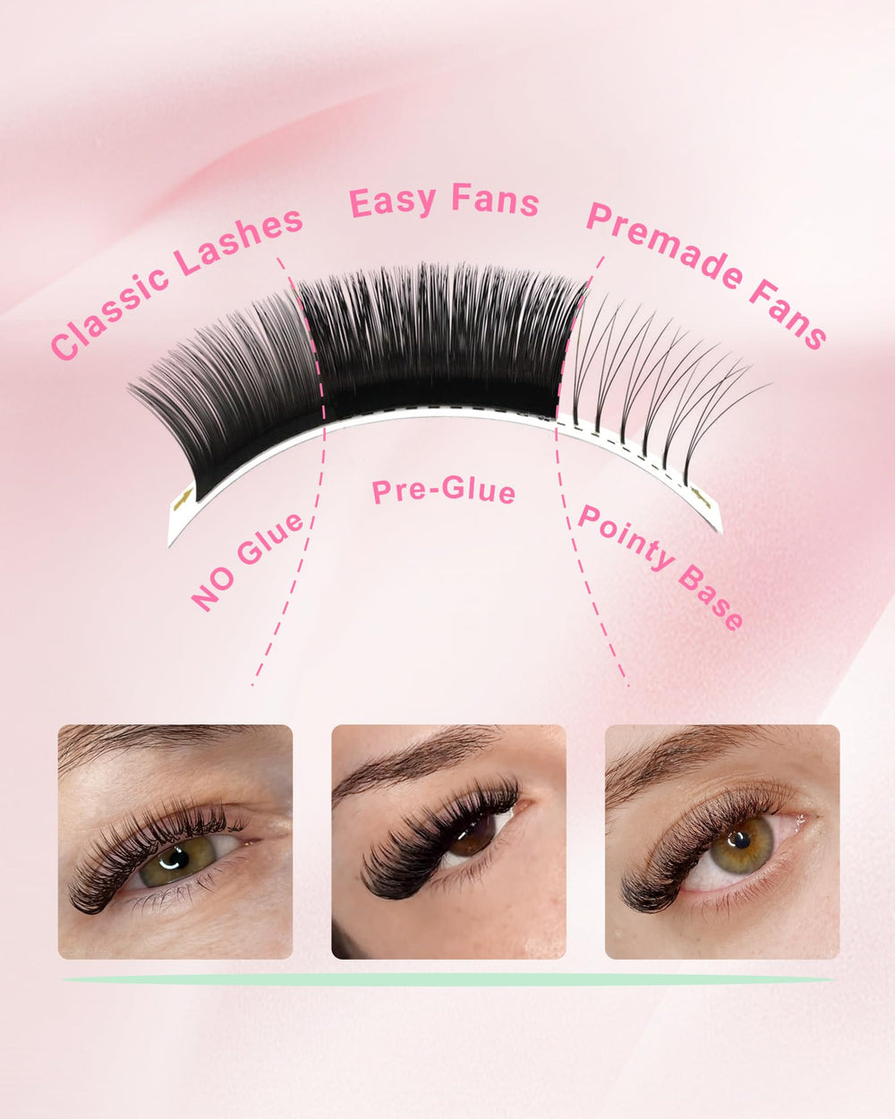 NAGARAKU Easy Fan lashes with clean base, bonded roots, no excess glue.
