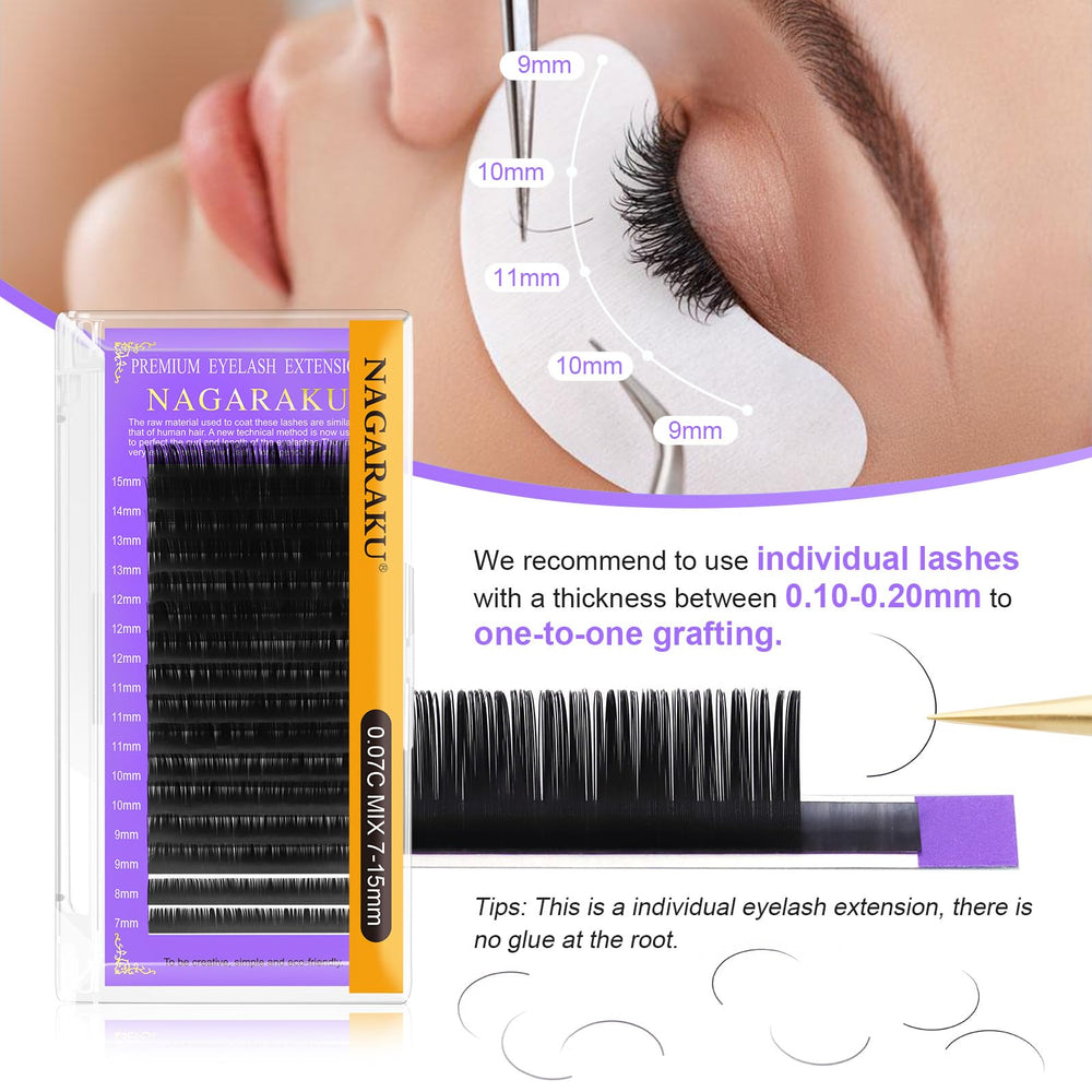 NAGARAKU lashes separated, ready for precise application.