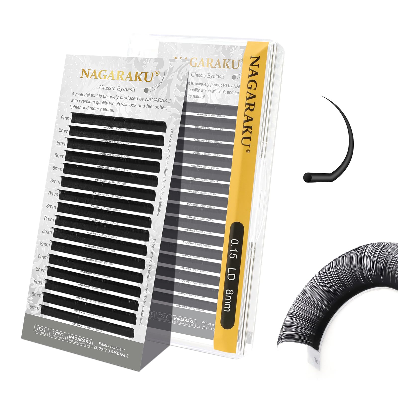 NAGARAKU eyelash extensions packaging close-up for professional lash techs