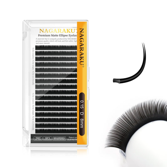 NAGARAKU flat ellipse lashes in tray, front view for quick application.