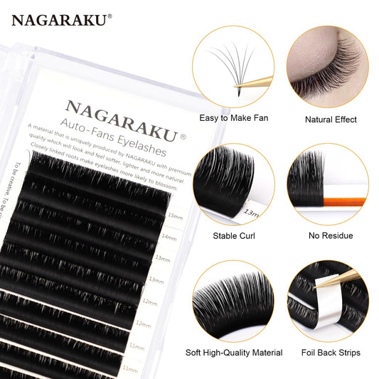 Nagaraku 0.07 D curl premade fans deliver subtle, lasting curl.