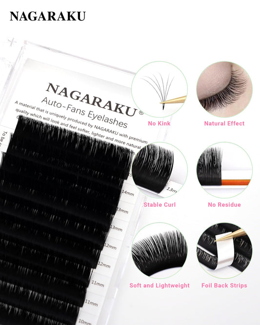 NAGARAKU premade easy fan base with clean roots for natural-looking volume
