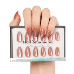 Nail Reformation short almond cat-eye nails kit front view for chic manicures.
