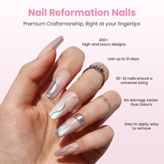 Nail Reformation UV finish press-ons deliver durable shine for daily tasks without polish