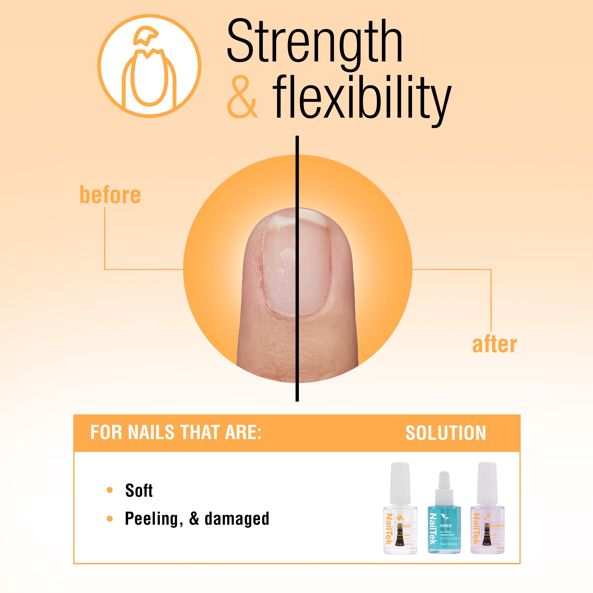Nail Tek Formula 2 protein-enriched repair applied to nails for better flexibility.