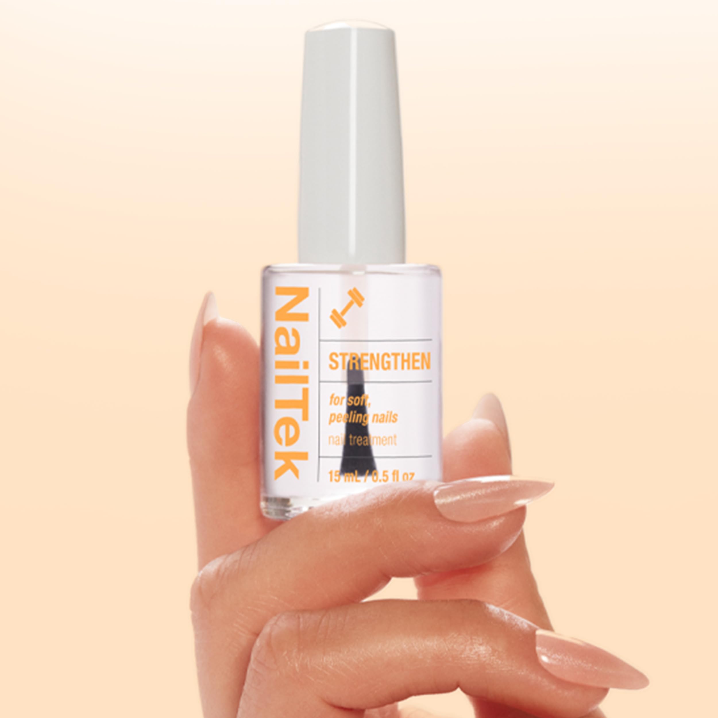Soft nails before-after with Nail Tek Formula 2 show improved surface feel.