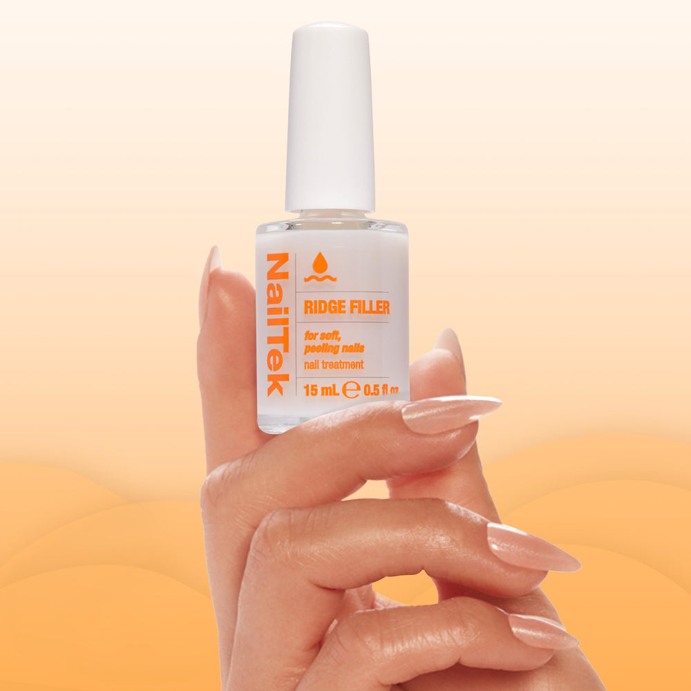 Nail Tek Ridge Filler Formula 2 closeup of micro-fiber texture.