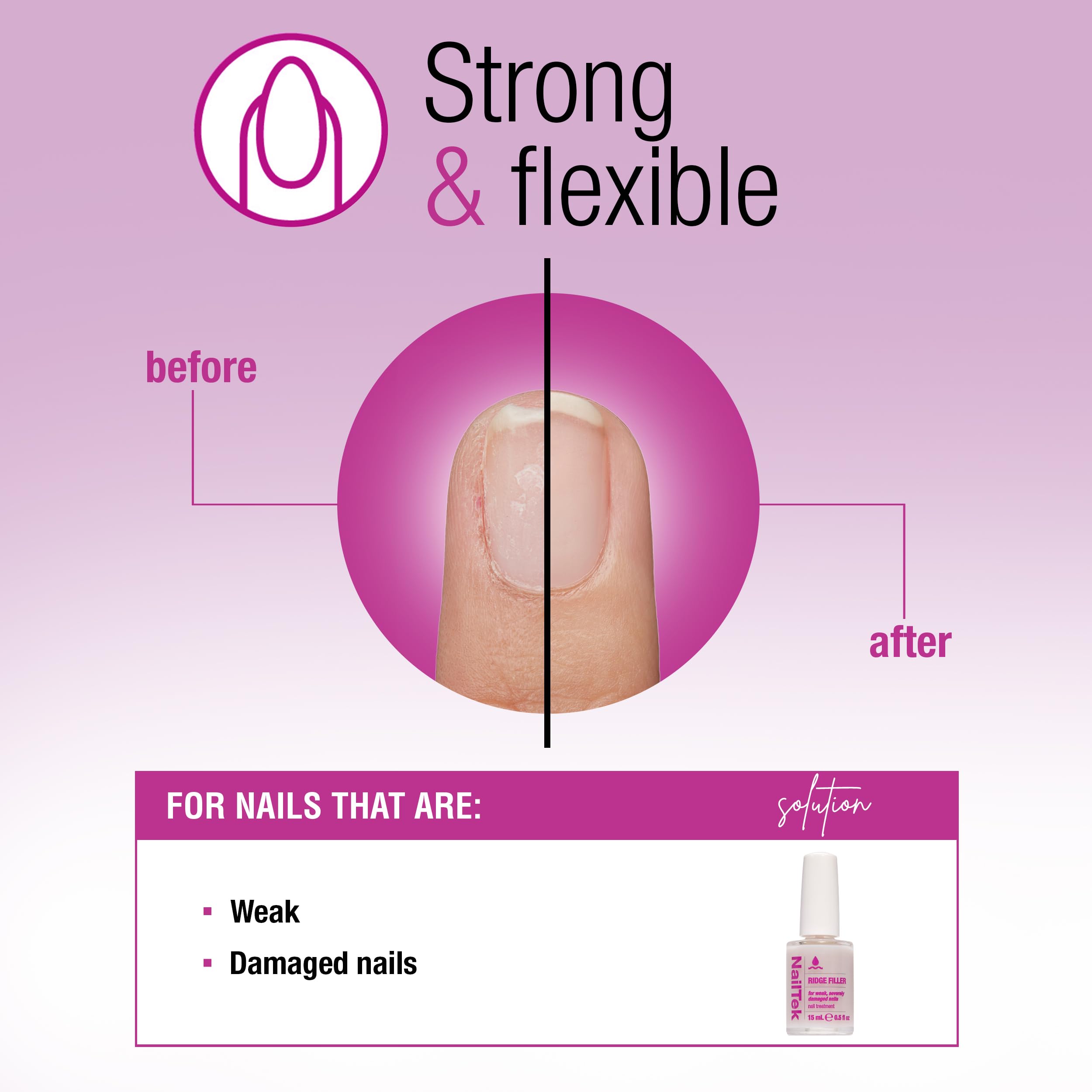 Nail Tek Ridge Filler 4 nail surface after application appears smooth and ready for color.