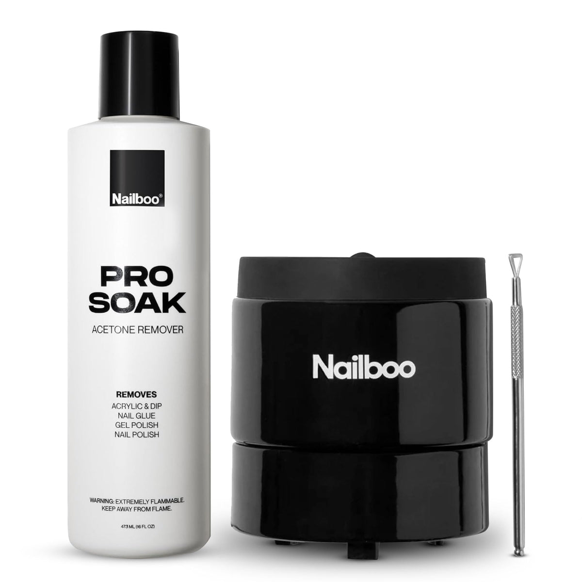 Nailboo acetone remover bowl setup for easy, mess-free at-home removal.