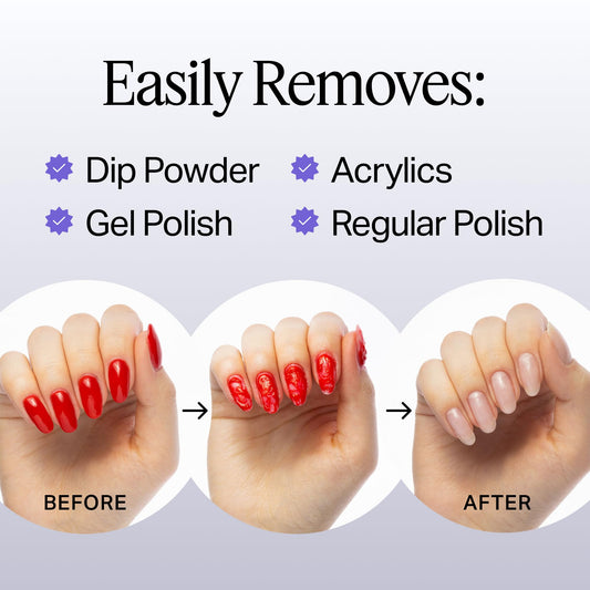 Nailboo acetone remover being poured for quick removal.