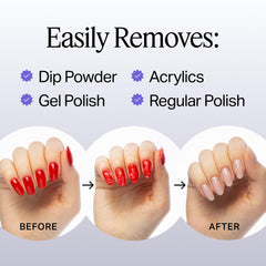 Nailboo acetone remover being poured for quick removal.