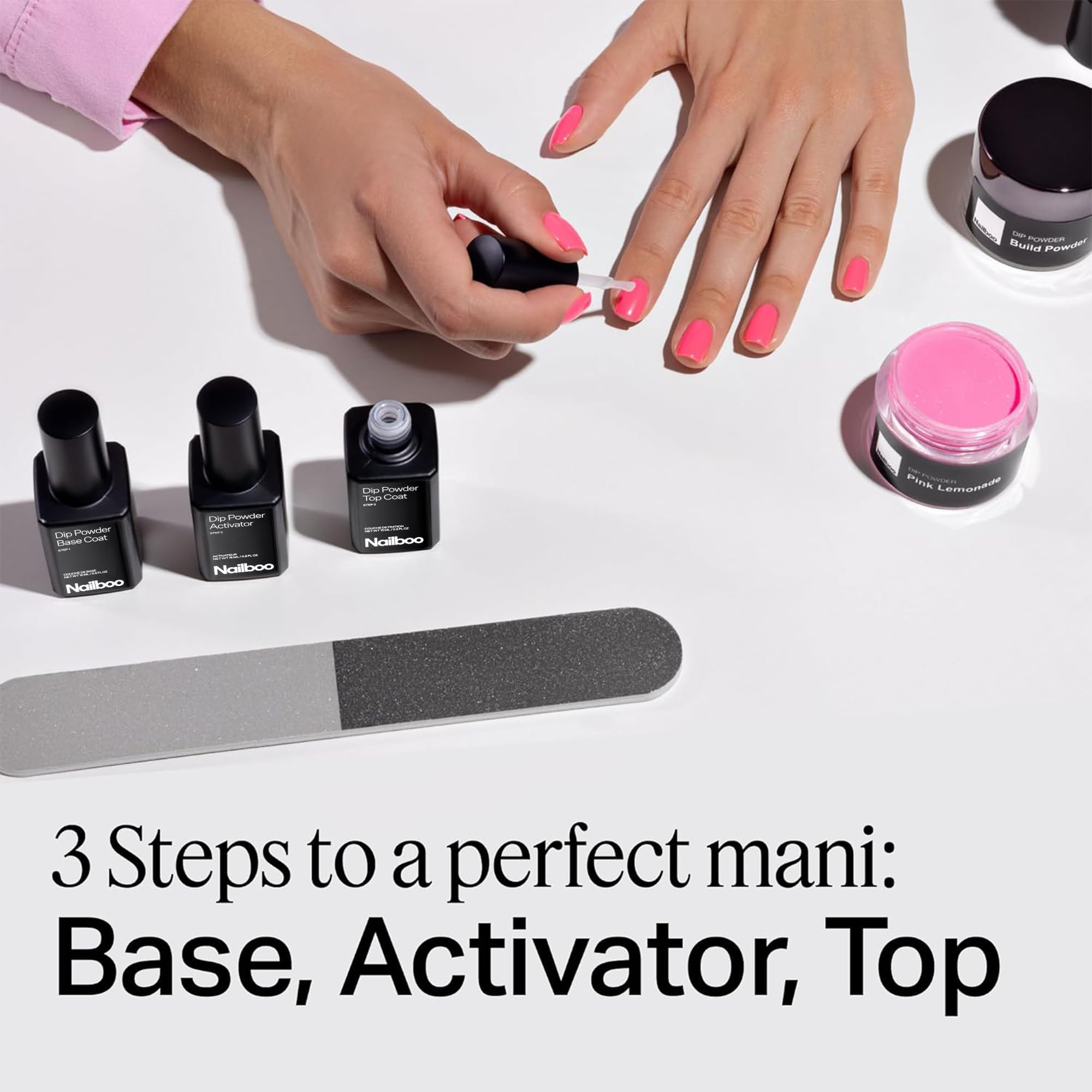 Nailboo build powder dip illustrating multi-layer coverage after dipping