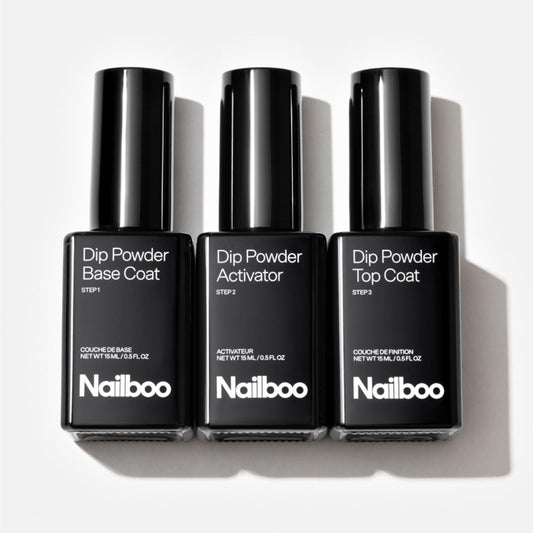 Nailboo dip powder liquid set pack shown for at-home manicure with easier DIY application