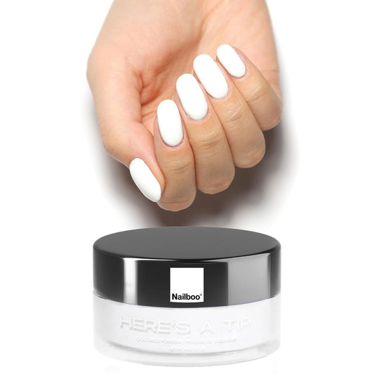 Nailboo Here’s A Tip cool white dip powder jar for smooth, bold nails.