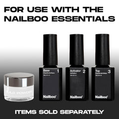 Nailboo Soda Glam dip application brush demonstrating easy dip, activate, and shine steps.