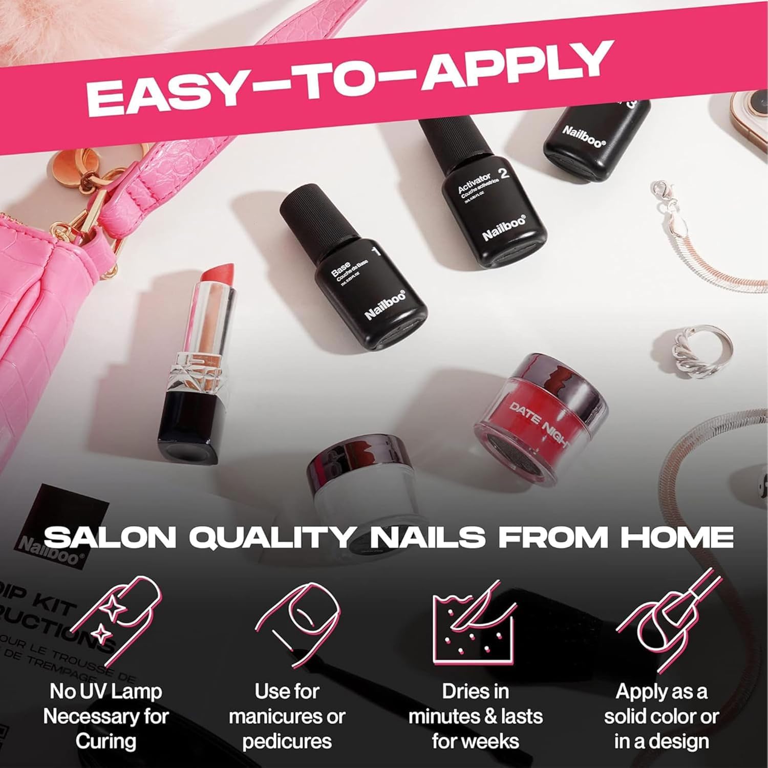 Nailboo top coat bottle delivers high gloss seal and chip resistance