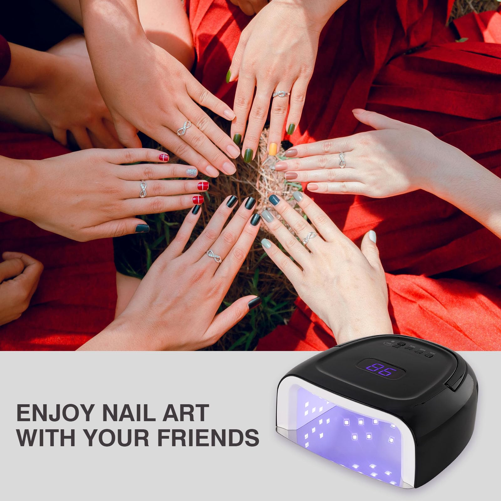 NailFace even LED light distribution ensures uniform curing across nails.