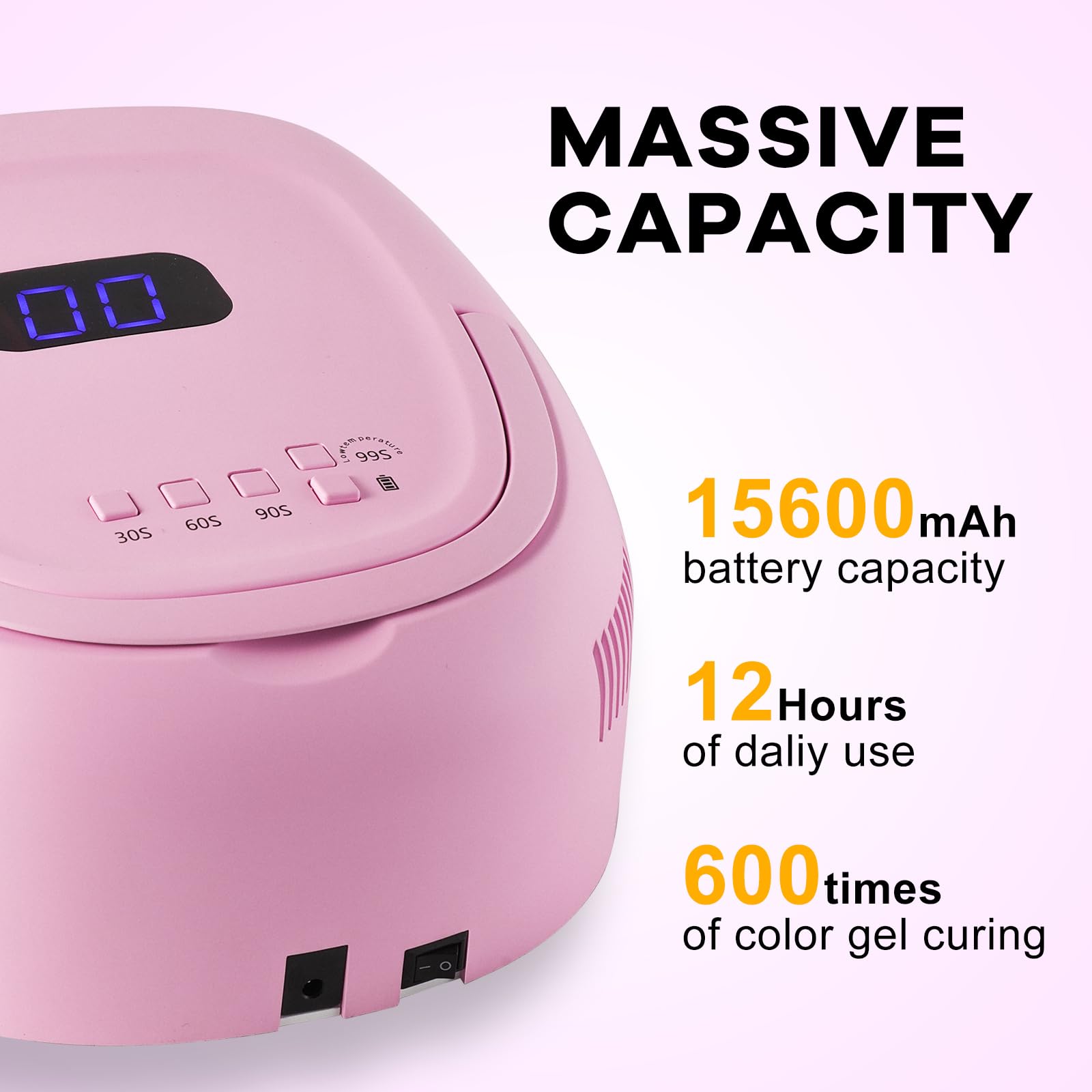 NailFace 15600mAh battery delivers long runtime after a quick charge.