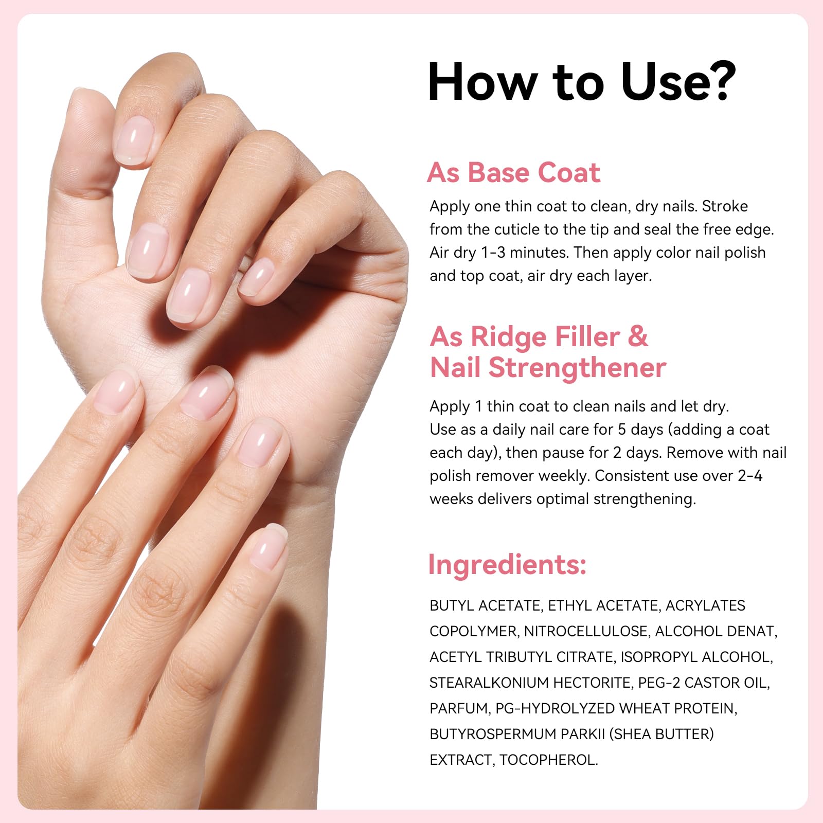 Air-dry timing for Nailshion base coat is 1–2 minutes per layer.