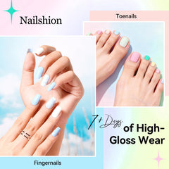 Nailshion color swatches showcase vibrant macaron tones.