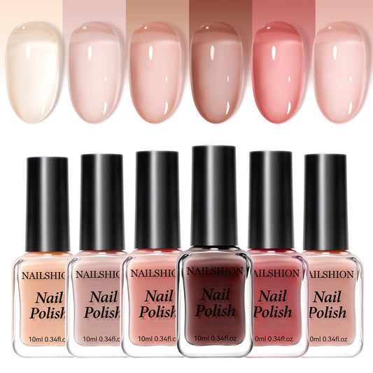 Nailshion Nude Set bottle close-up shows six colors and quick-dry formula