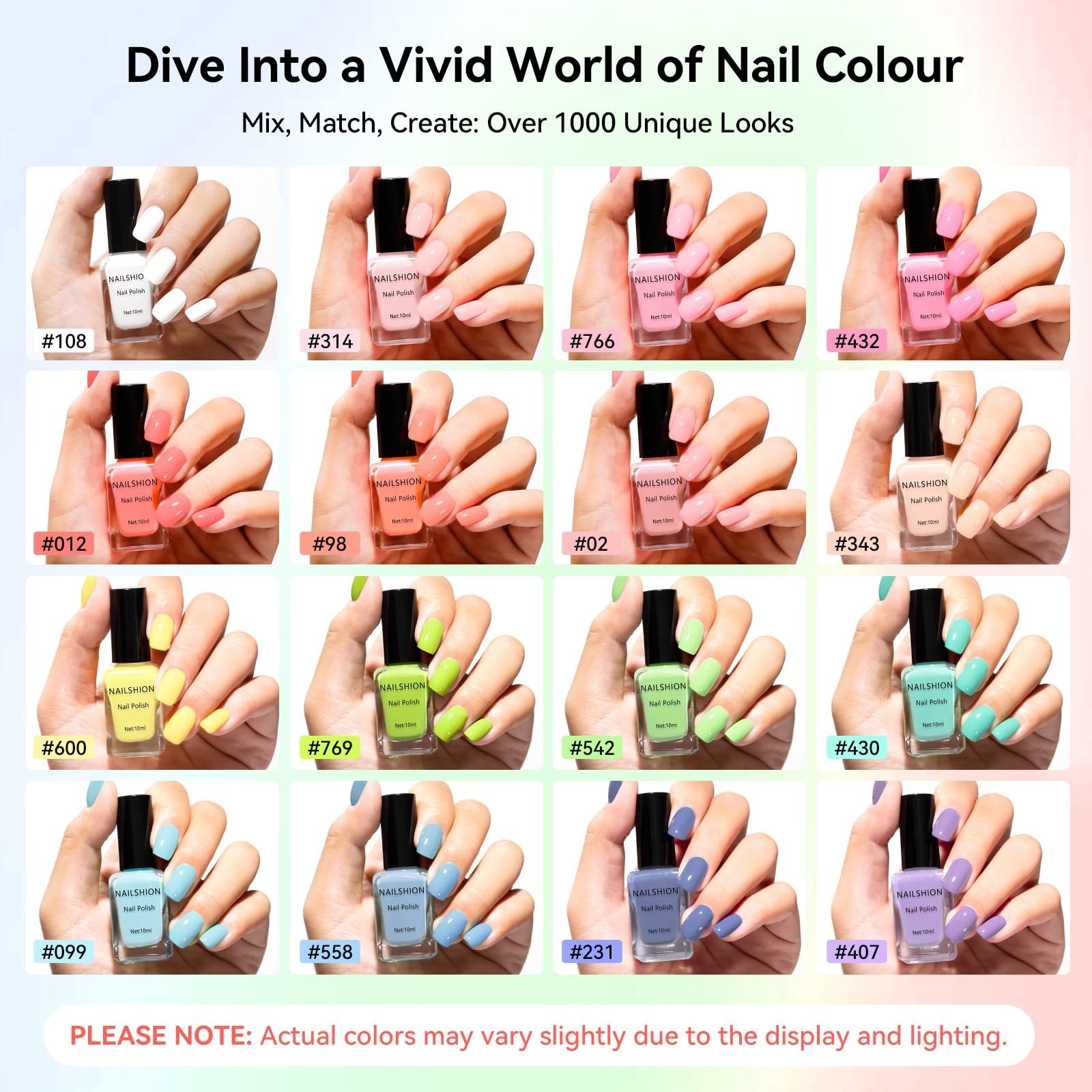 Nailshion pastel set swatches display the range for creative designs.
