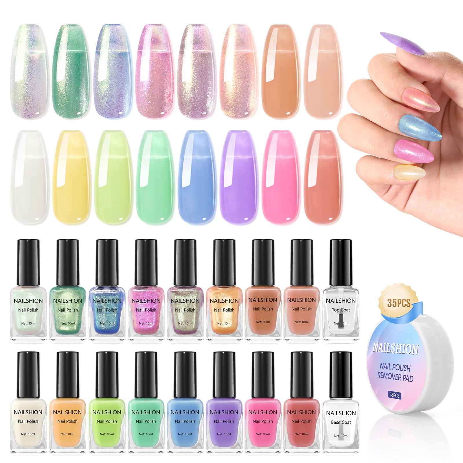 Nailshion Quick Air Dry Nail Polish holographic colors add fast, shimmering look