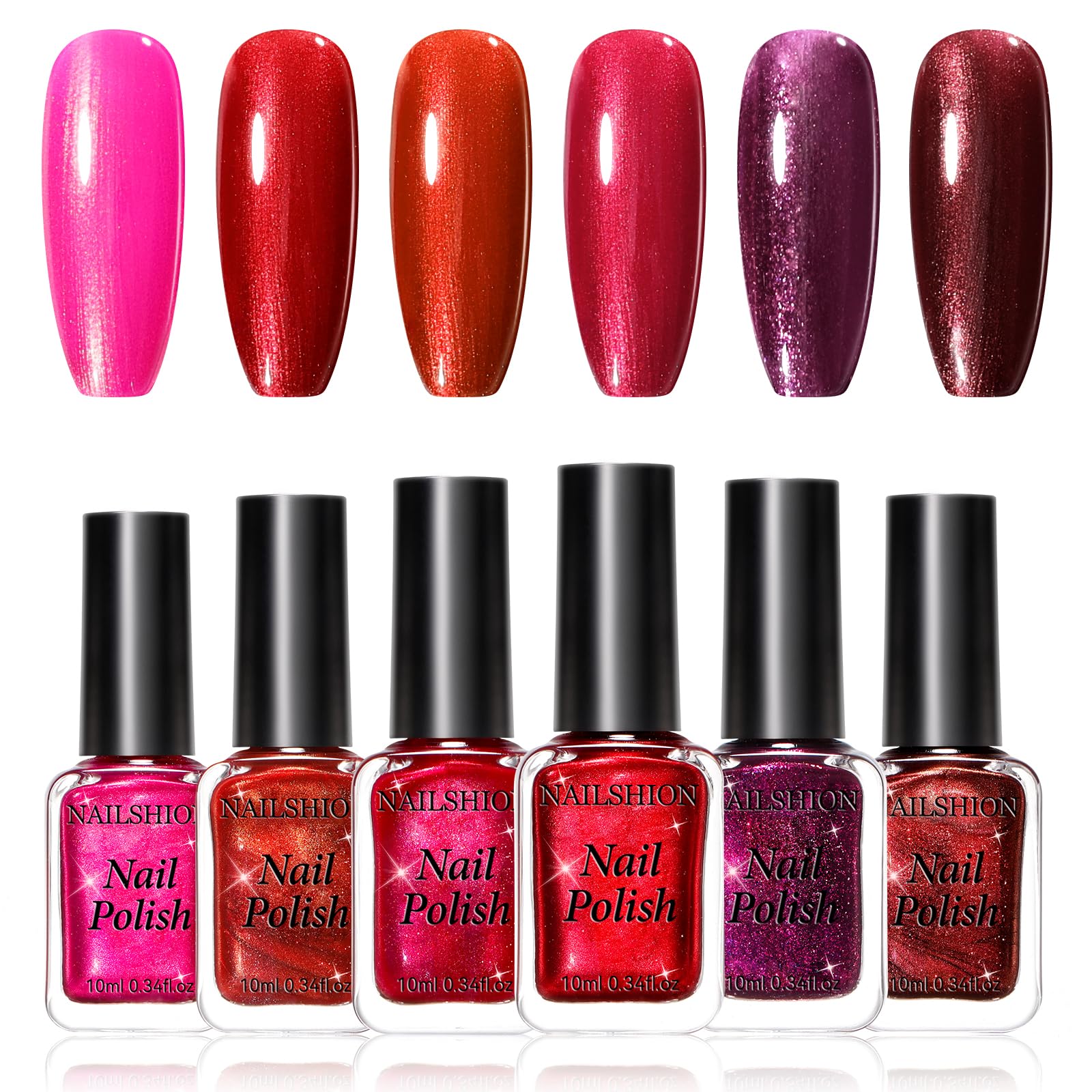Nailshion Red Nail Polish Set with 6 colors for versatile Valentine’s Day looks