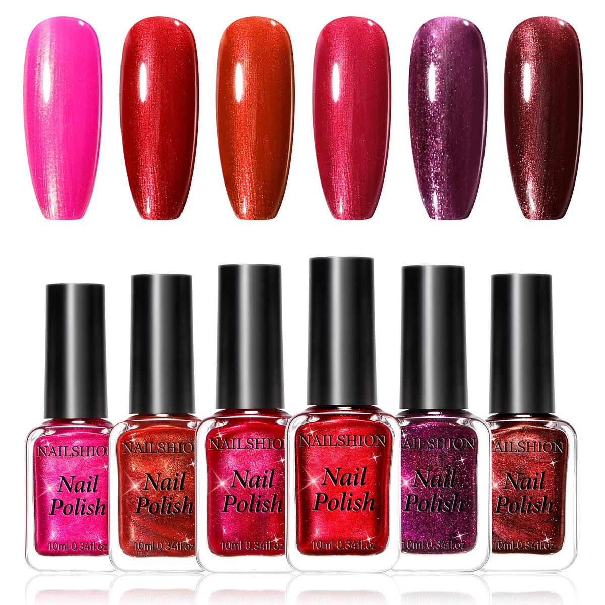 Nailshion Red Nail Polish Set with 6 colors for versatile Valentine’s Day looks